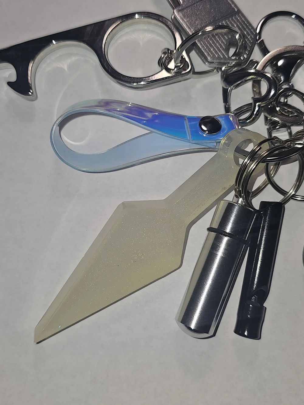 Multi-Tool Keychain Set Resin Heart Charm Filled With Chakra Chips